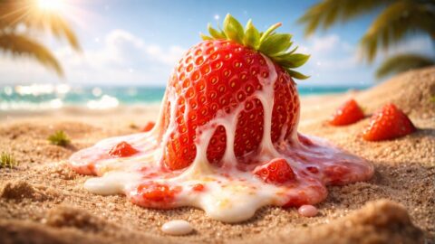 Melting Strawberry on Sunny Beach