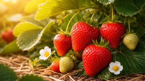 Ripe Strawberries in Golden Sunlight