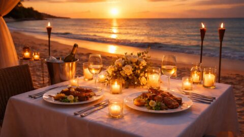 Romantic Beach Dinner at Sunset