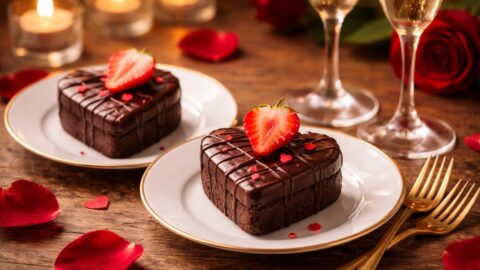 Romantic Chocolate Cakes with Strawberries