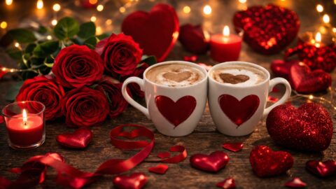 Romantic Coffee Cups with Roses