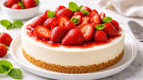Strawberry Cheesecake With Fresh Mint
