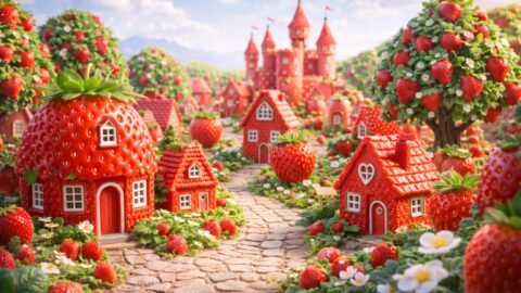 Strawberry Village With Fairytale Castle
