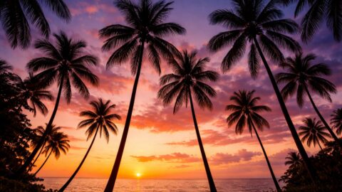 Tropical Palm Trees at Sunset