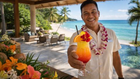 Tropical Welcome Drink at Beach Resort