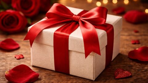 White Gift Box with Red Ribbon
