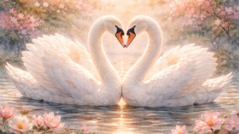 White Swans Forming a Heart