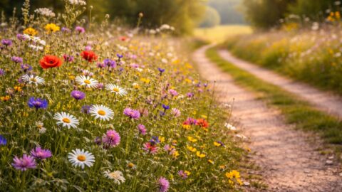 Wildflower Path Through a Summer Meadow